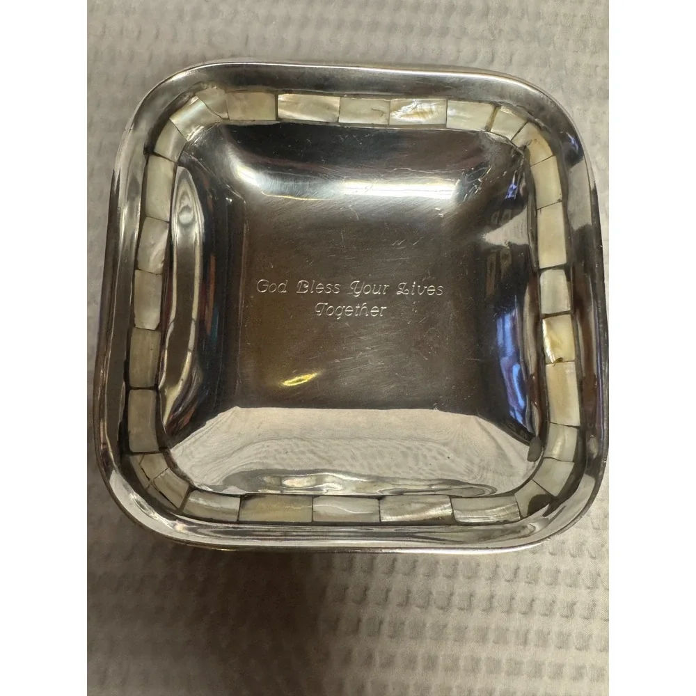 Towle Silversmith Aluminum Silverplate Square Serving Bowl Mother of Pearl Inlay